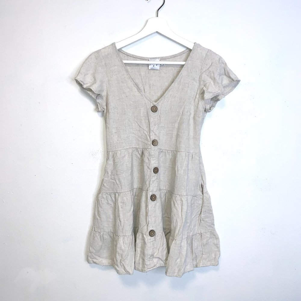 Princess Polly Tiered Button Down Linen minidress size 2